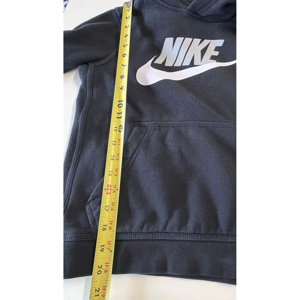 Nike Hoodie Youth M Black With White Swoosh Grey Logo Kids Pullover Sweatshirt